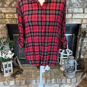 Red and Black Plaid Button-Up Shirt